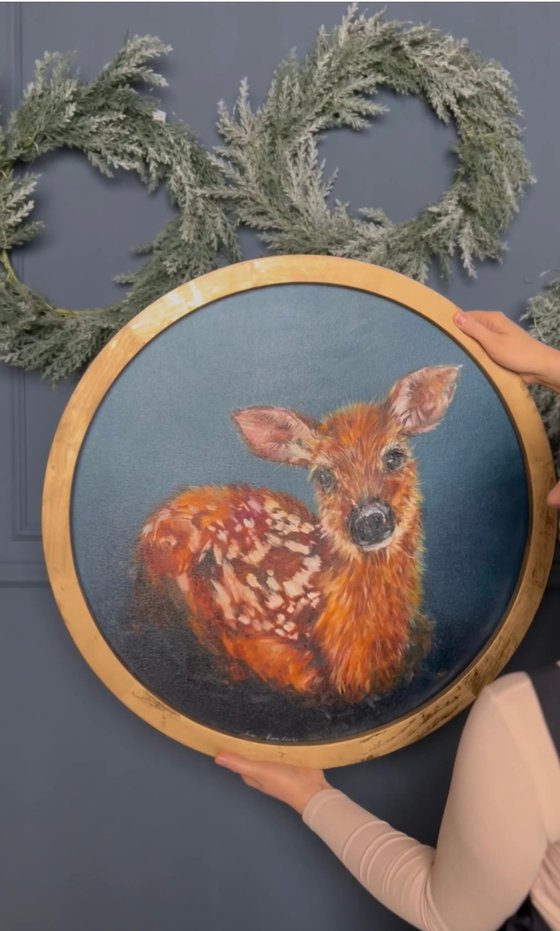 Bambi. Little deer. Autumn forest. Deer painting.