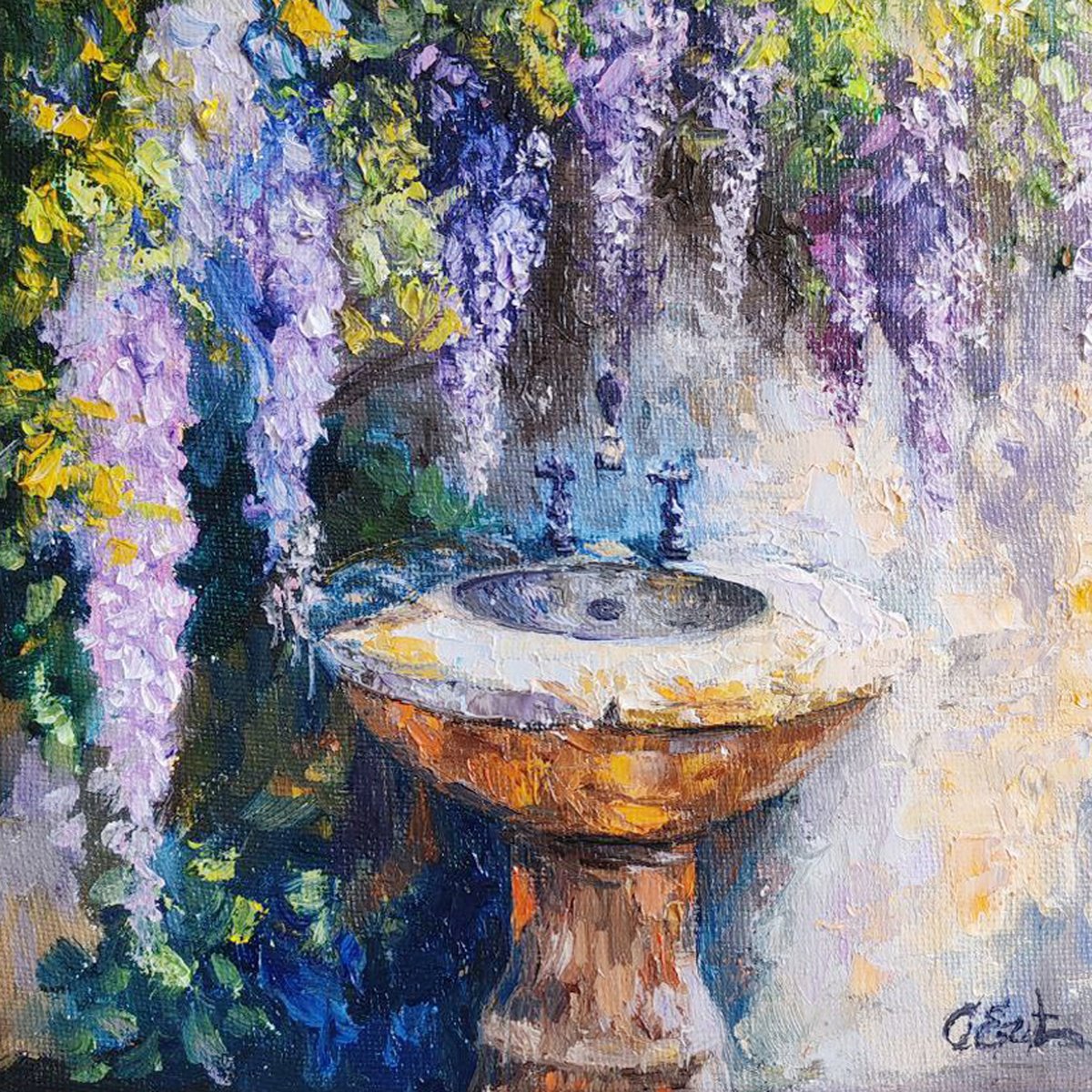Impressionistic Botanical Oil Painting By Oksana Siciliana, 8 X 8", Renewal In Bloom, Original Artwork