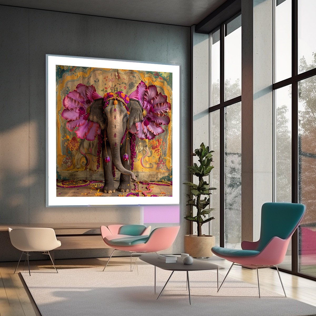 Photorealistic Animal Photograph By Michael Filonow, 38 X 38", The Jaipur Elephant Festival 5, Original Artwork
