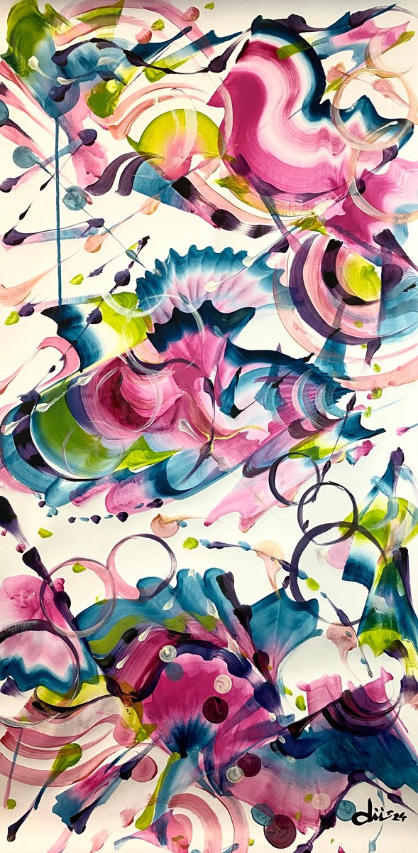 Organic Abstract Acrylic Painting By Daichi Matsusaki, 20 X 39, Color Dance 10-5-24, Original Artwork