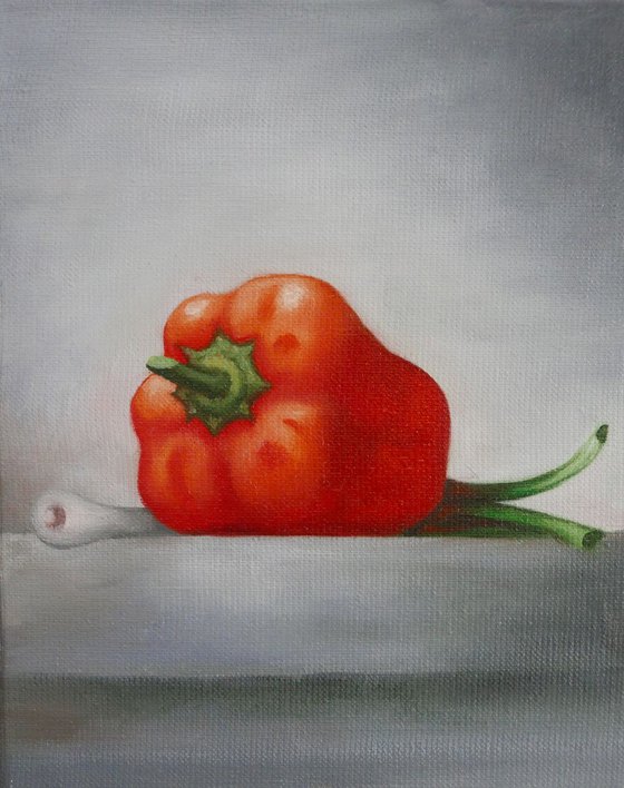 Still life with sweet pepper and onion
