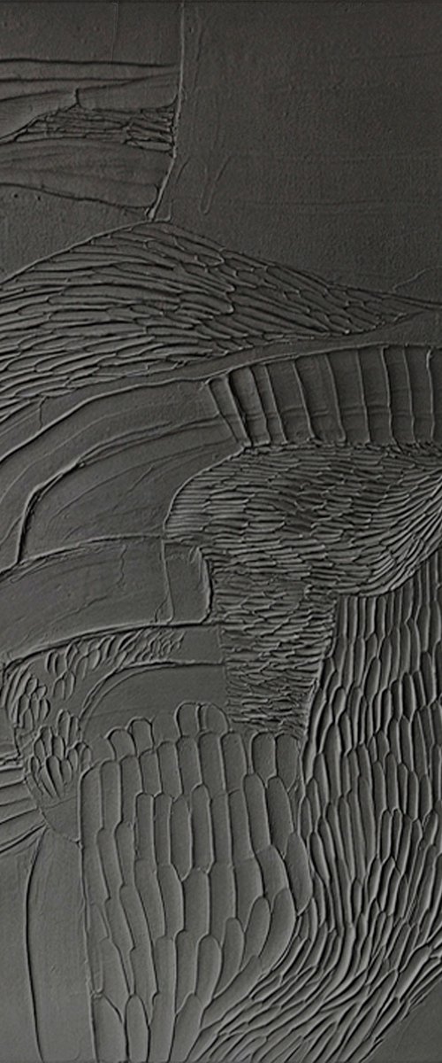 "Black Nulla 3" black textured acrylic art by Denіs Chornobrovkin