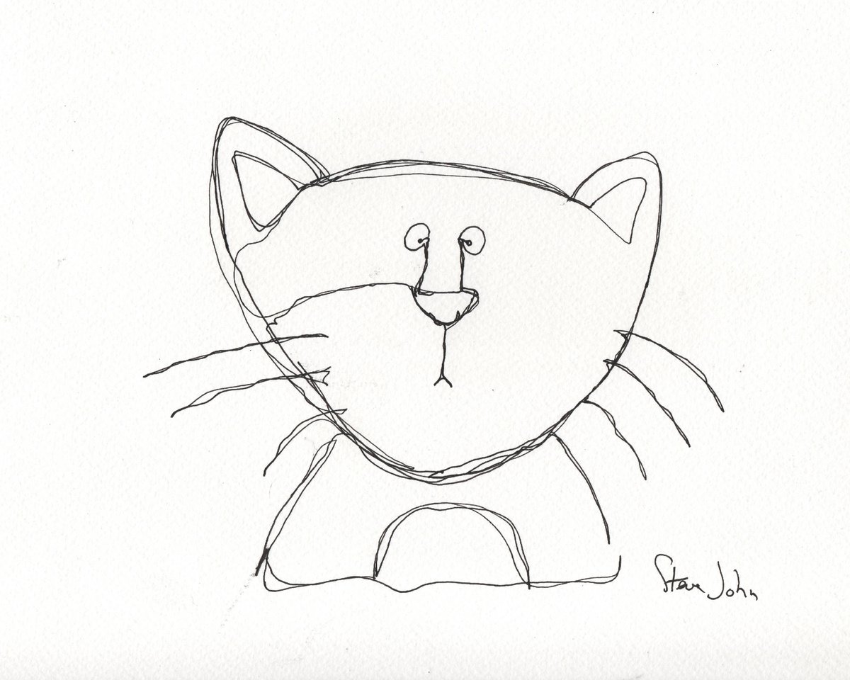 Clarence the Cross-eyed kitty. Continuous Line by Steve John