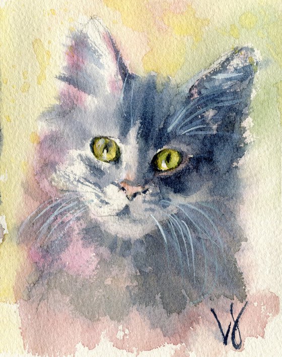 Portrait of a cat with shining yellow eyes