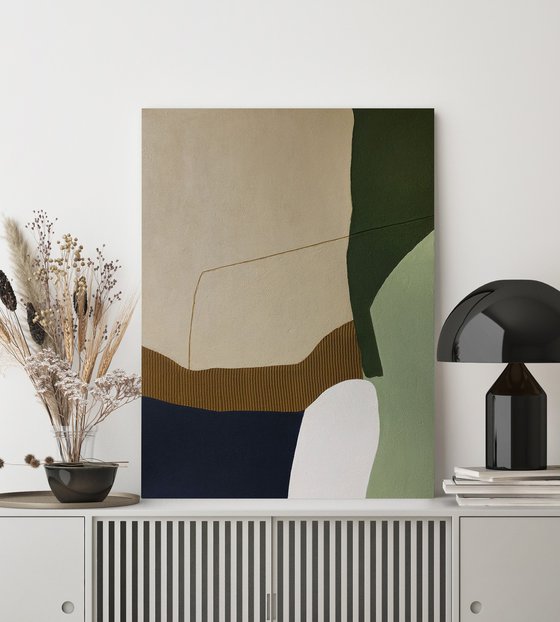 "Vista 2" Textured abstract navy green brown