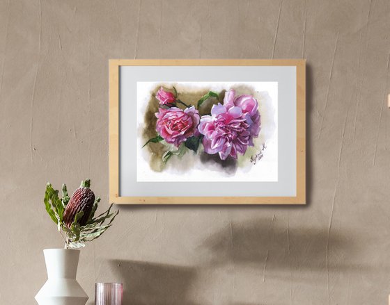 Watercolor pink peonies