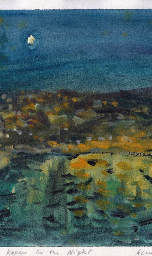 Koper in the Night, September 2015, acrylic on paper, 20,7 x 29,6 cm by Alenka Koderman