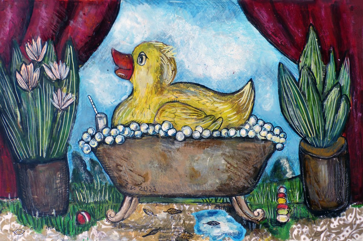 Surrealistic Painting , Royal Rubber Duck By Elizabeth Vlasova, 18 X 12, Artwork For Sale On Artfinder