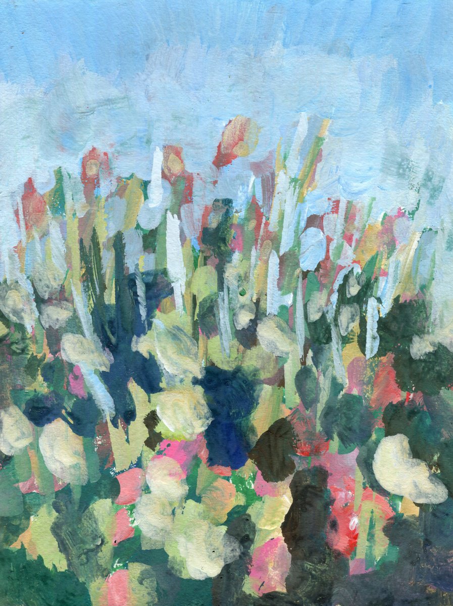 Abstract Painting By Elizabeth Anne Fox, 8 X 11, Summer Garden Flowers 2, Original Artwork