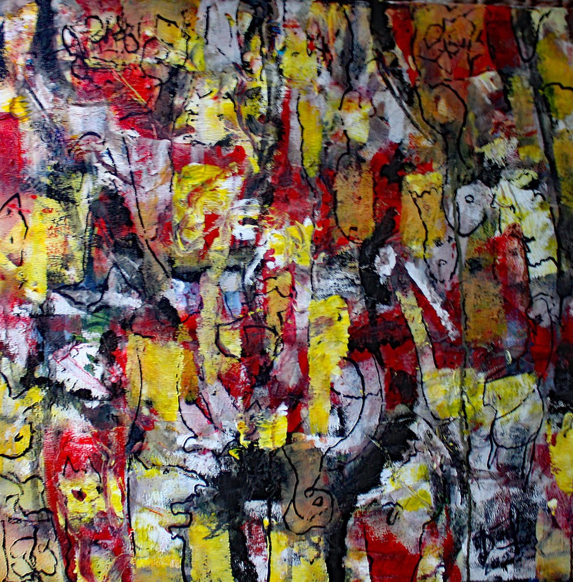 Abstract Acrylic Painting By Jacques Donneaud, 31 X 31, Automne Abstrait 2, Original Artwork