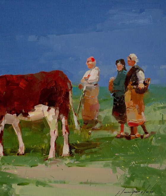 Cows- Back to Home, Original oil Painting, One of a kind