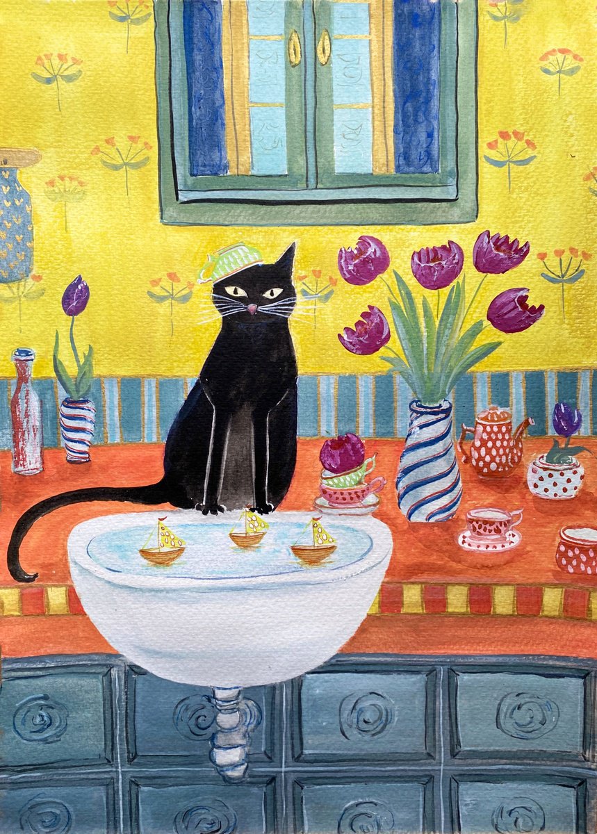 Whiskers and Whims: Home Adventures of a Black Cat - Regatta by Tetiana Savchenko