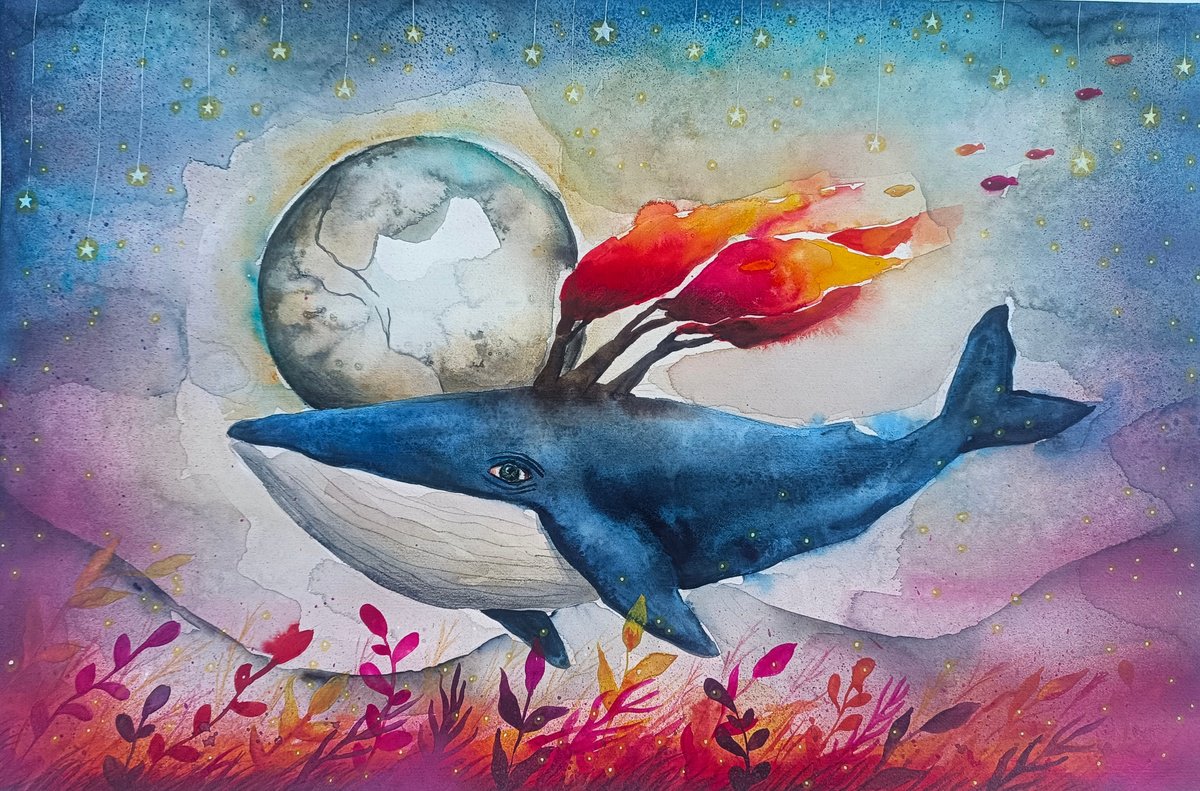 Surrealistic Animal Watercolour By Evgenia Smirnova, 22 X 15, The Dream Voyager, Original Artwork