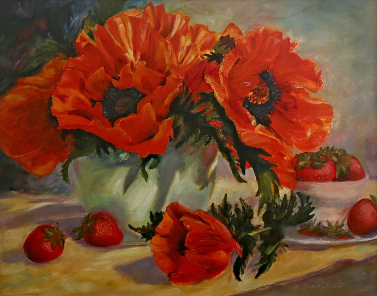 Poppies and Strawberries by Sandra Burnett