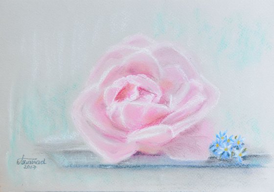 Pink Rose - Original Pastel Drawing