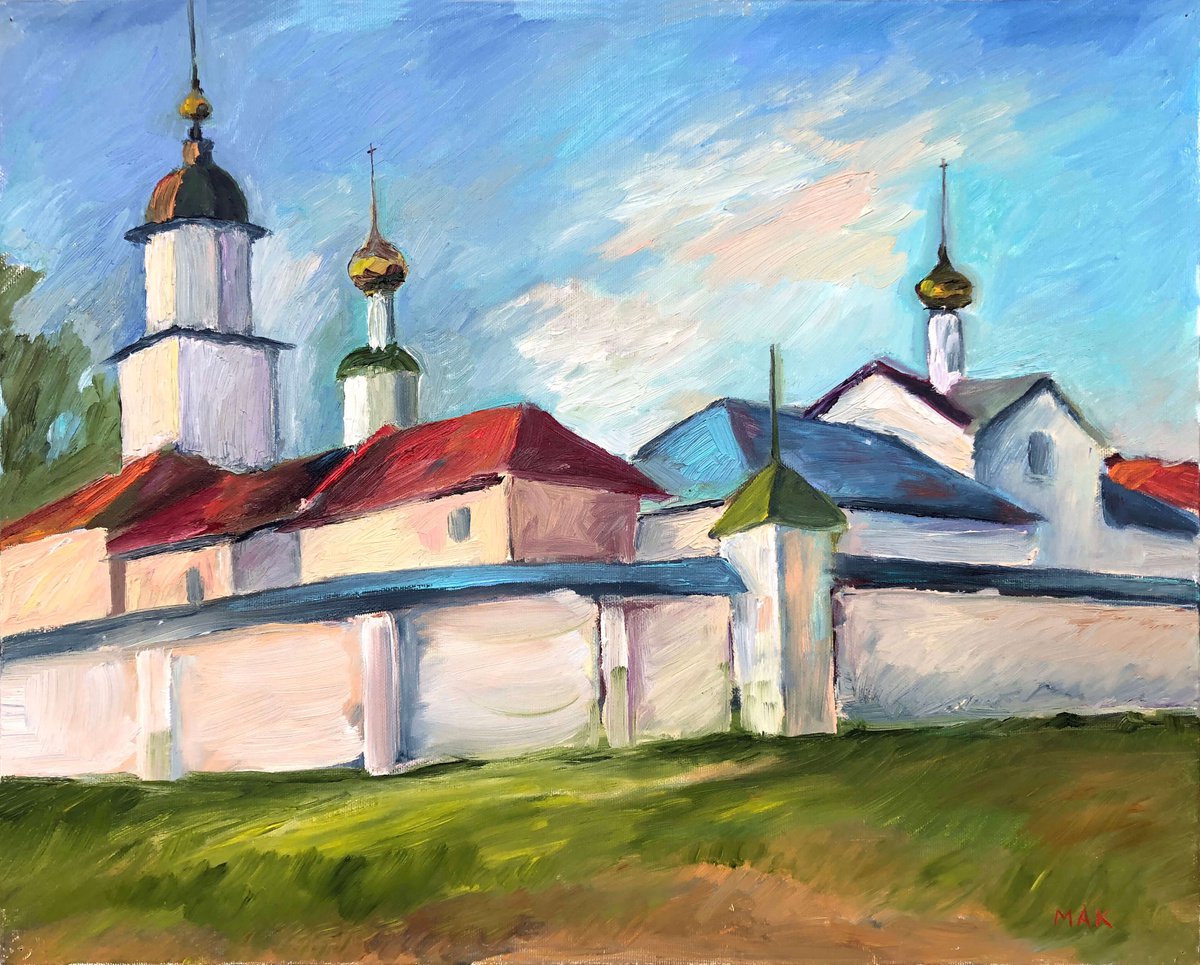 VASILIEVSKY MONASTERY. SUSDAL - oil painting on canvas landscape monastery architecture Ru... by Irene Makarova