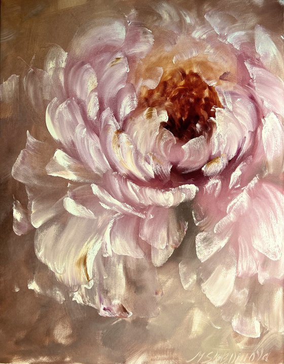 Beige abstract flower 1 - gentle peony art, delicate flowers.