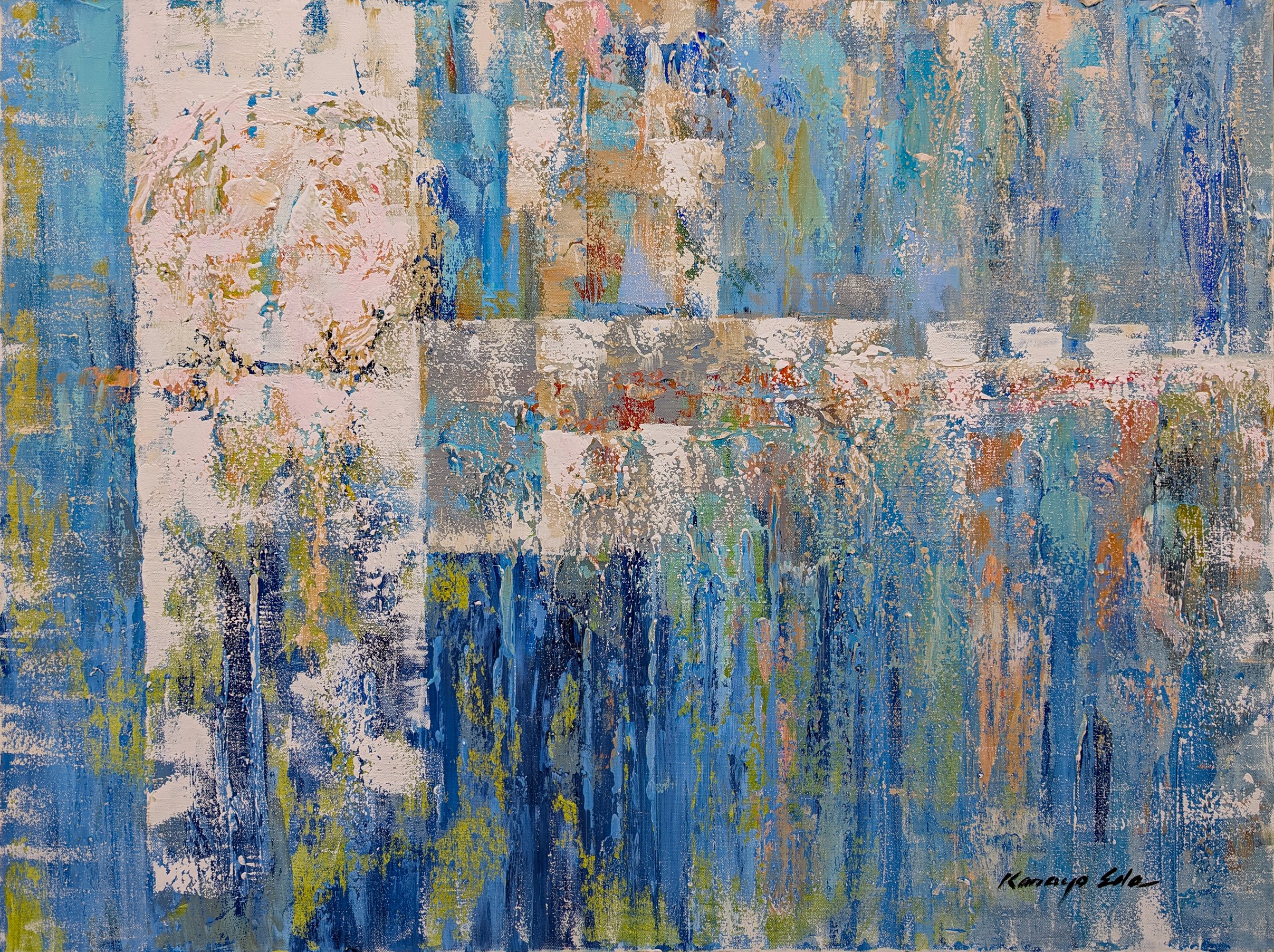 Impressionistic Abstract Acrylic Painting By Kanayo Ede, 40 X 30", Water Falls, Original Artwork