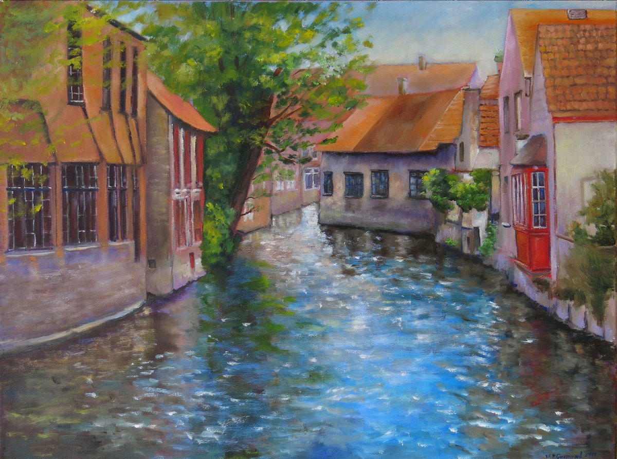 Impressionistic Landscape Oil Painting By Maureen Greenwood, 24 X 18", Bruges, Belgium, Original Artwork