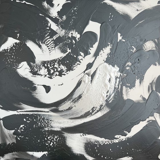 Gray and Black Silver Abstract on canvas. Emotional explosion.
