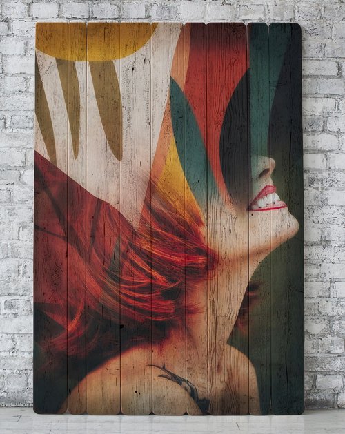 Barn board wood painting.  Art Color Face Vol. 5 - Leaves are falling by Elmira Namazova