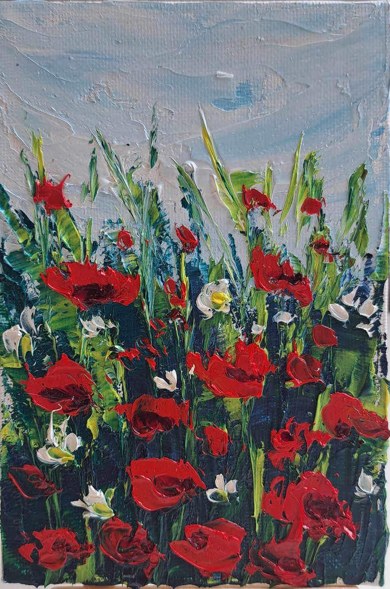 Mini painting Poppies by Oksana Fedorova