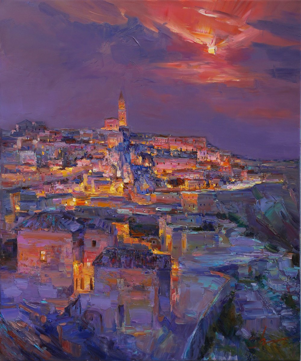 Impressionistic Cityscapes Oil Painting By Serhii Cherniakovskyi, 30 X 35", Sassi Di Matera, Original Artwork