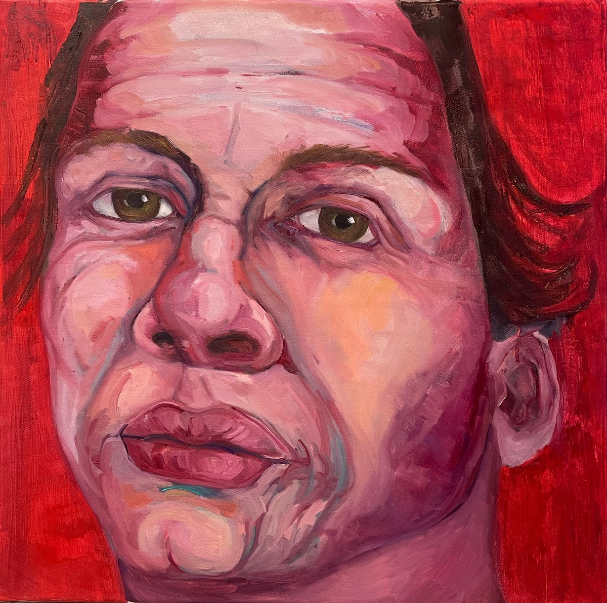 Expressive Portrait Oil Painting By Ulli Schmitt, 20 X 20", Who Am I, Original Artwork