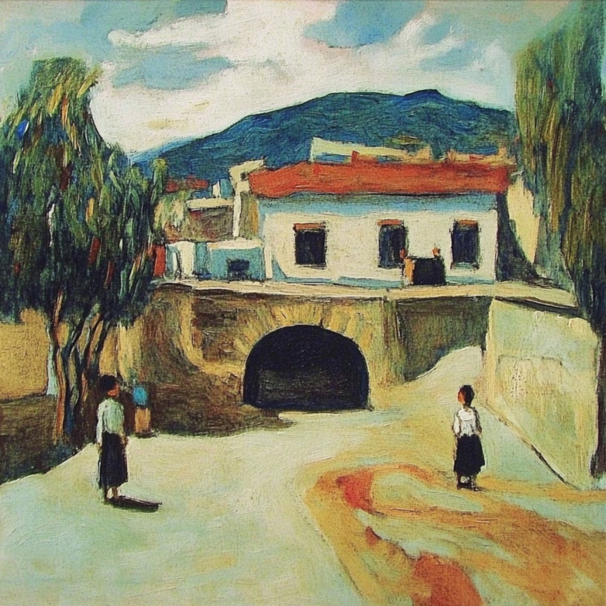 Impressionistic Cityscapes Print By Elena Avanesova, 31 X 31, House In The Village, Original Artwork