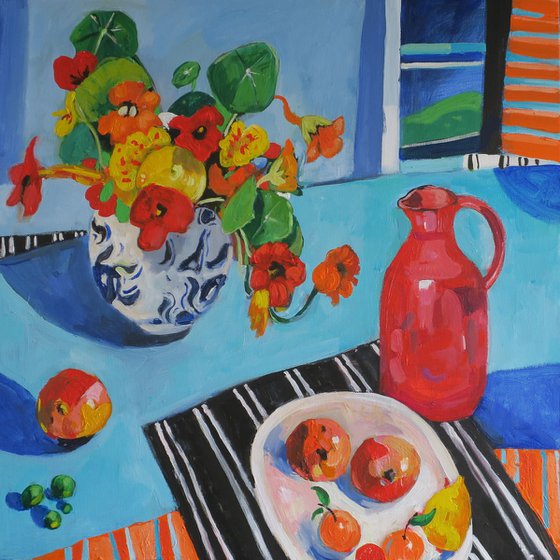 Nasturtiums with Red Jug