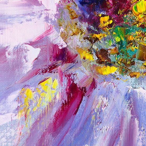 THE LIGHTS OF THE SUN - Floral pattern. Modest chamomile. Present. Flowers. Pink. Botanical. Close-up flower.