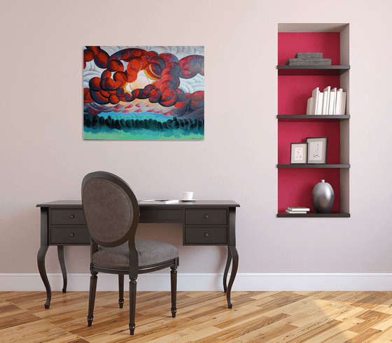 Sunset (90x70cm, cubism, oil painting)