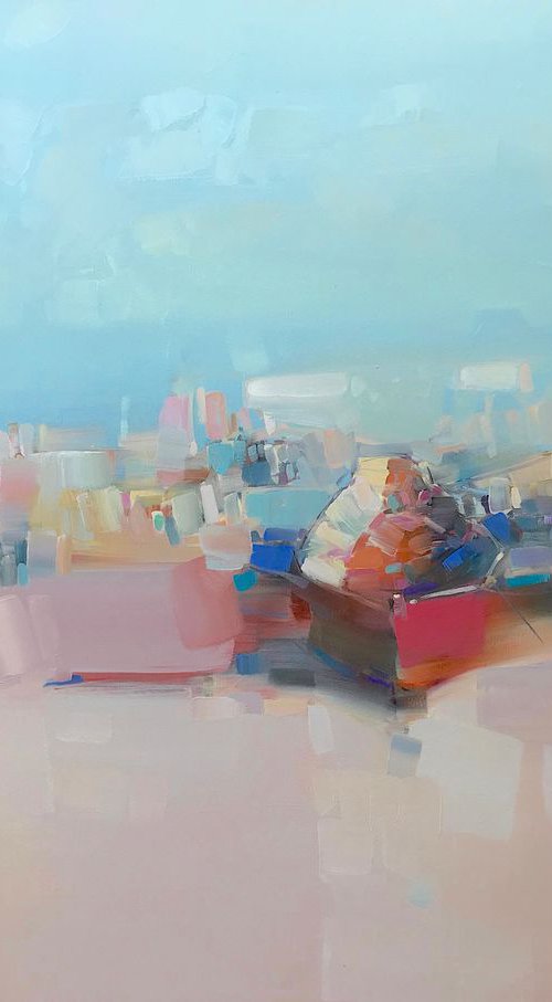 Rowboats, Original oil painting, Handmade artwork, One of a kind by Vahe Yeremyan