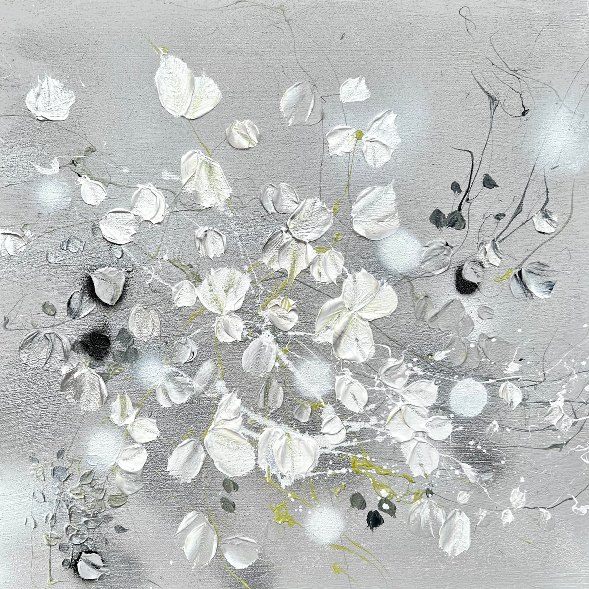 Silver Fog III-? acrylic square artwork with roses 50x50cm by Anastassia Skopp