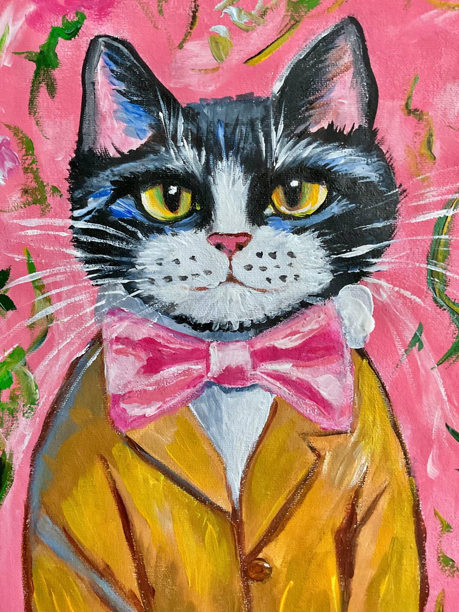 Impressionistic Animal Acrylic Painting By Olga Koval, 12 X 16", Old Fashion English Cat, Original Artwork