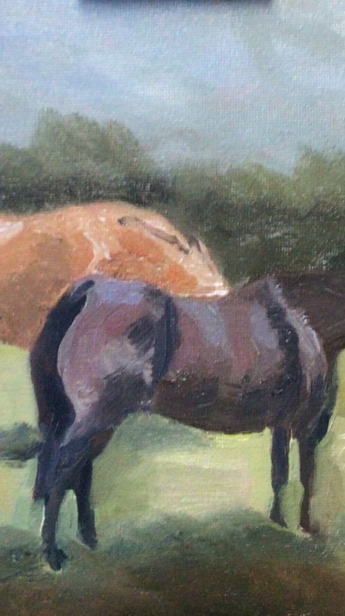 Suffolk horses oil painting by Julian Lovegrove Art