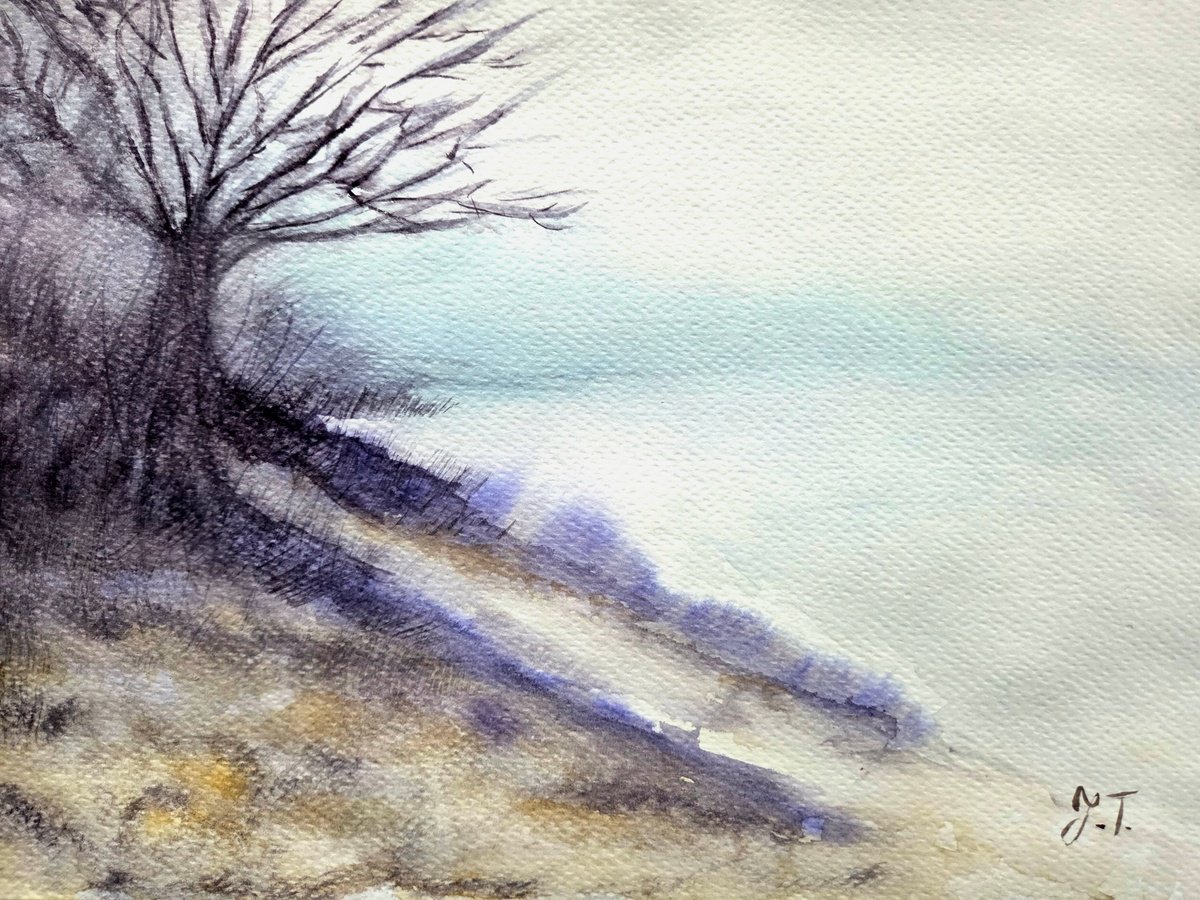 Expressive Watercolour , Still Waiting By Jenny Tsoneva, 16 X 12, Artwork For Sale On Artfinder