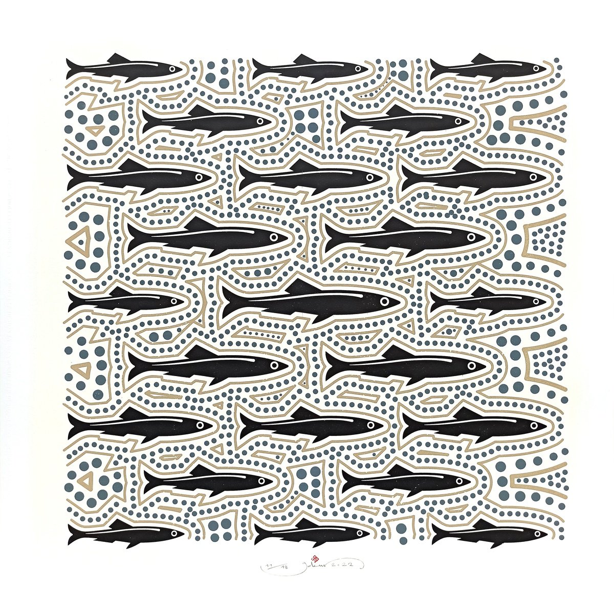 Graphic Animal Screenprint By Gokhan Okur, 28 X 28, Aboriginal Anchovy, Original Artwork