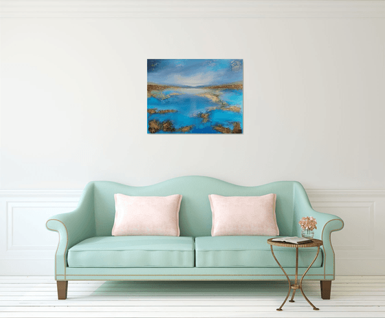 A XL large beautiful modern semi-abstract  seascape painting "Peace"