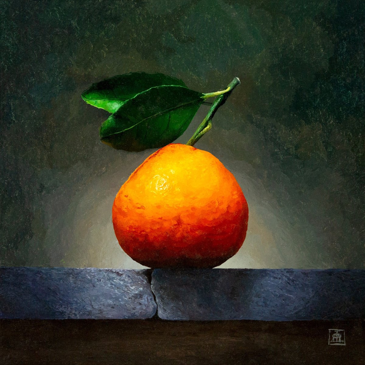 Photorealistic Still Life Oil Painting By Alexey Merzlikin, 7 X 7, Tangerine Glow, Original Artwork