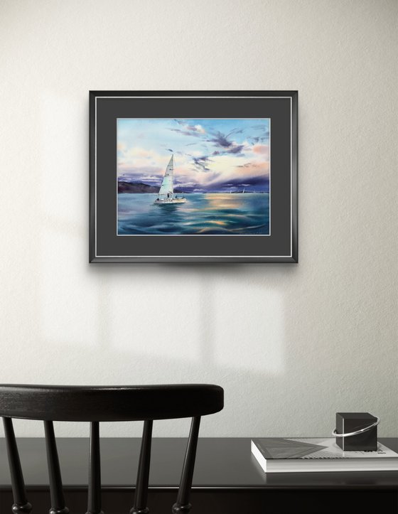 Yacht in the sea at sunset #6