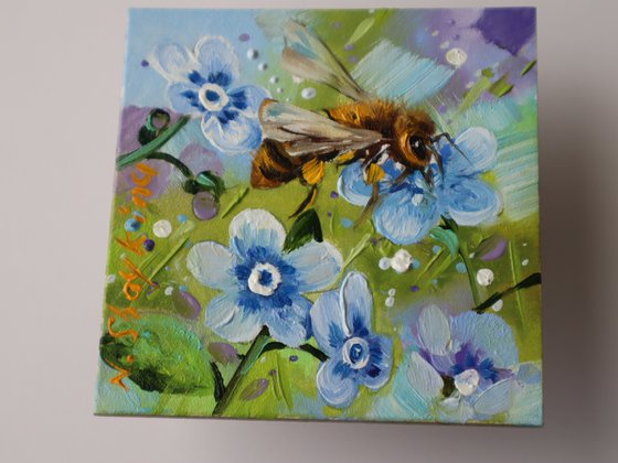Bee and Blue Flowers