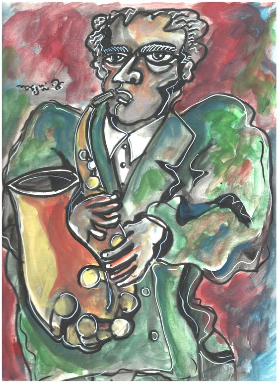 Man with Sax watercolor 25