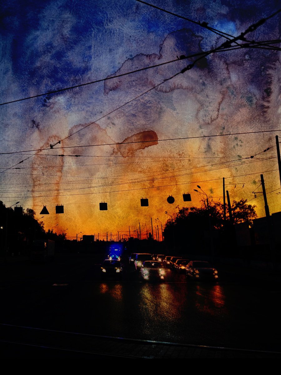 Expressive Cityscapes Collage By Yuliia Sharapova, 17 X 22", Photocollage Night Cityscape, Original Artwork