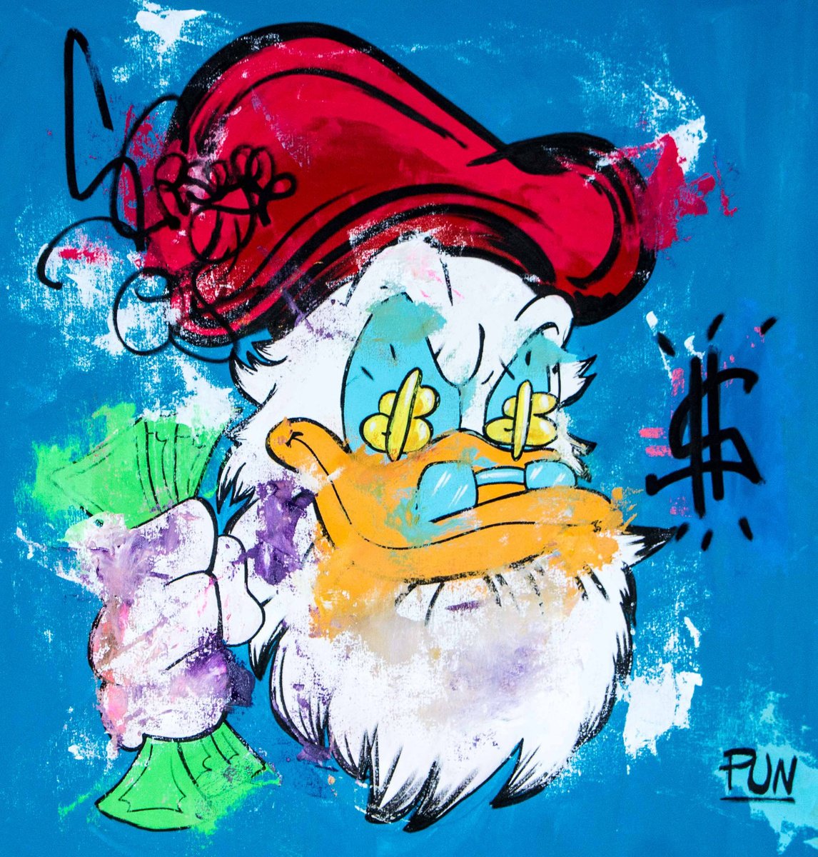 Cartoon Portrait Acrylic Painting By Carlos Pun Art, 28 X 28, Jake Mcduck - Scrooge Mcduck Uncle, Original Artwork
