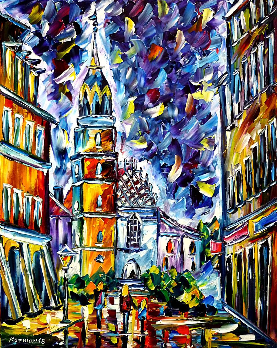 Expressive Cityscapes Oil Painting By Mirek Kuzniar, 16 X 20", Church In Boleslawiec, Original Artwork