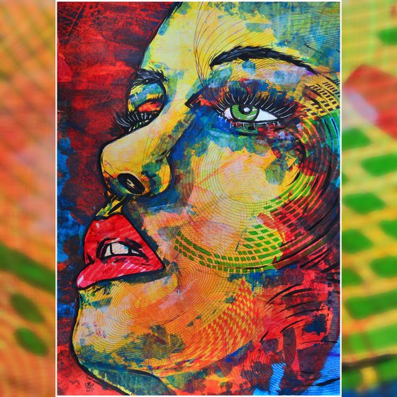 Geometric Code - Vibrations Mixed Media Original Modern Portrait Art Painting