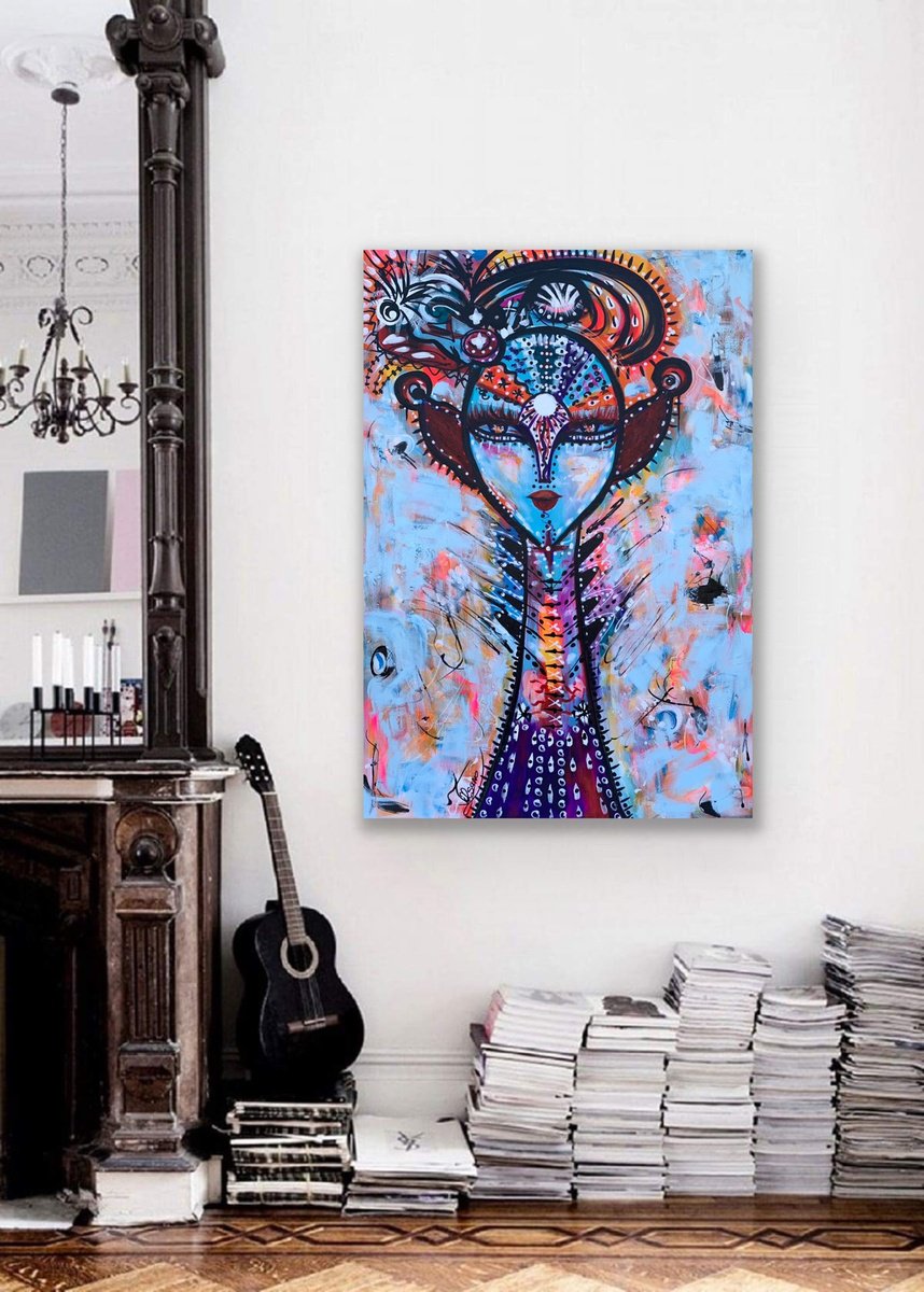 Organic Abstract Acrylic Painting By Veronica Vilsan, 31 X 45", Queen Aika, Original Artwork