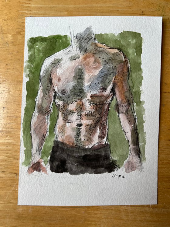Torso composition in green and rust