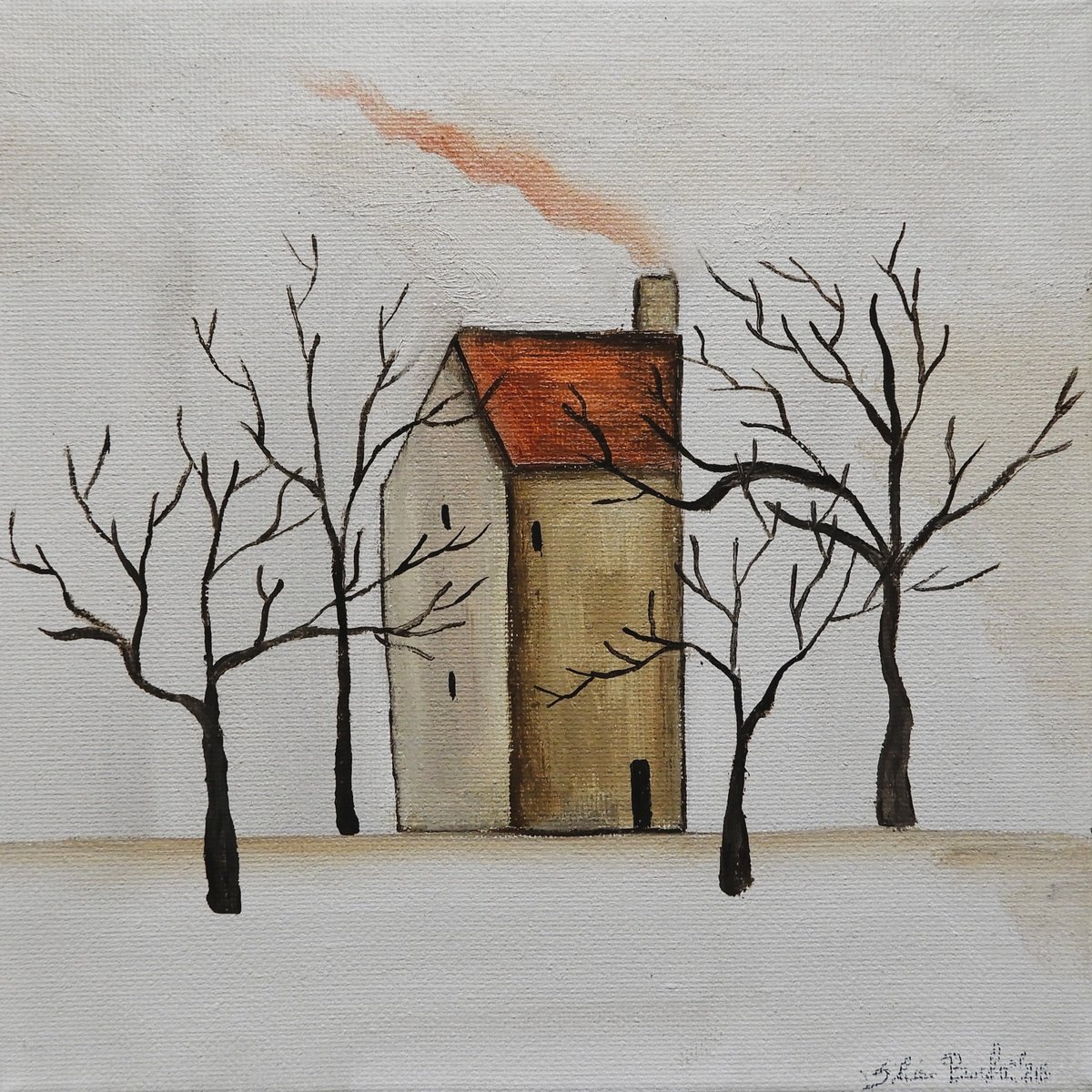 Illustrative Oil Painting , The House Between The Trees By Silvia Beneforti, 8 X 8, Artwork For Sale On Artfinder